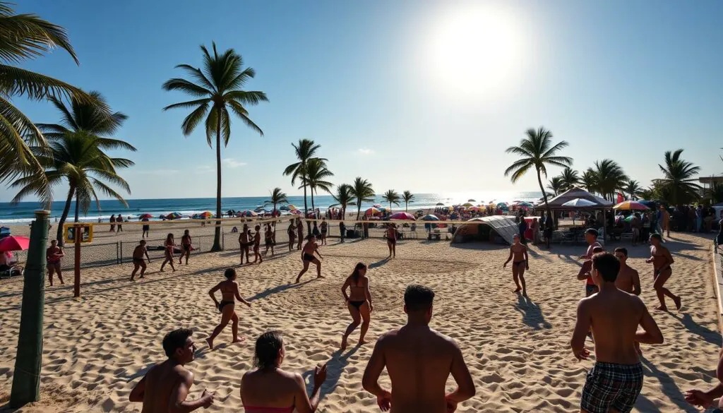 Beach volleyball action in a U.S. league