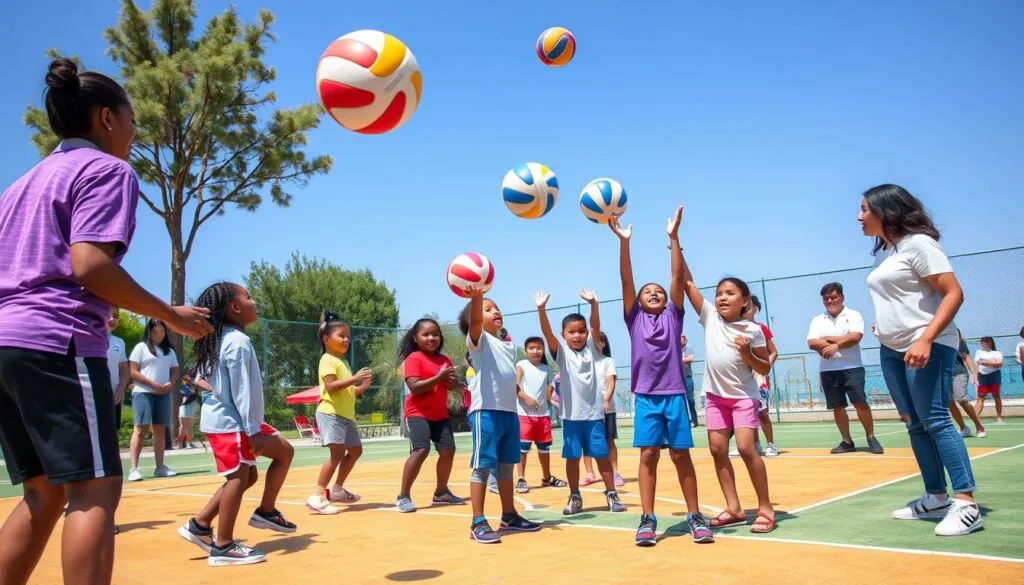 Kids playing in a youth volleyball program